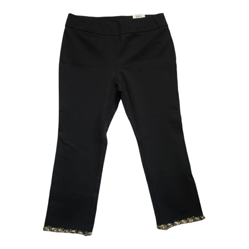 Alfani Ladies Black Slim Leg Ankle Pants with Tinsel Embellished Hems Size 12P
